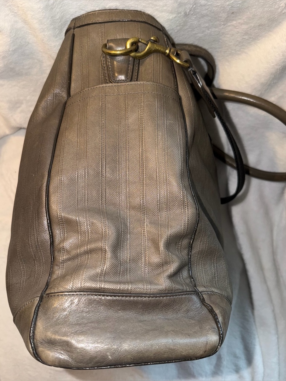 Coach 70th Anniversary Harrison Striped Leather Convertible Tote Bag Grey - Picture 5 of 15